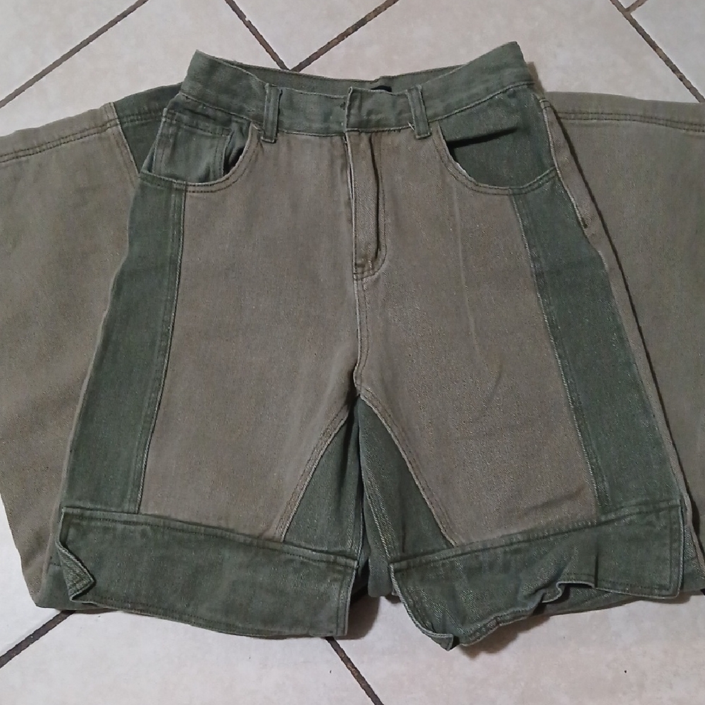 BDG Womens Size 6 Green Two-Tone Cargo Wide Leg Denim Jeans